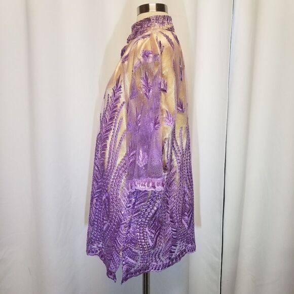 Vintage Handmade African Dishaki Shirt  Embroidered Lavender Floral Authentic M - Picture 3 of 9